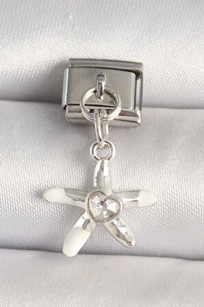 316L Çelik Gümüş Renk Zirkon Taşlı Deniz Yıldız Model Kalp Detay Nomination Charm - TJ-BC1255