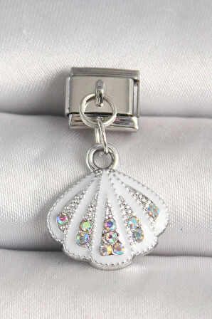 316L Çelik Gümüş Renk Zirkon Taşlı Deniz Kabuğu Model Nomination Charm - TJ-BC1256