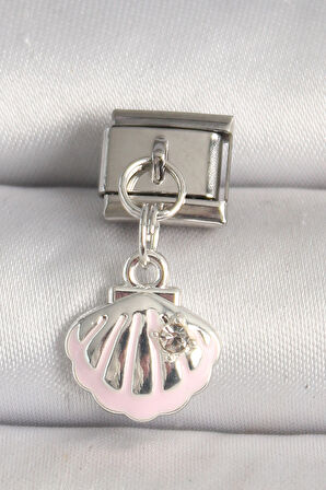 316L Çelik Gümüş Renk Pembe Deniz Kabuğu Model Zirkon Taş Detay Nomination Charm - TJ-BC1257