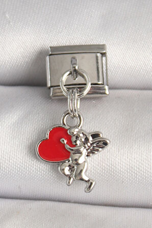 316L Çelik Gümüş Renk Kırmızı Kalp Eros Model Nomination Charm - TJ-BC1313