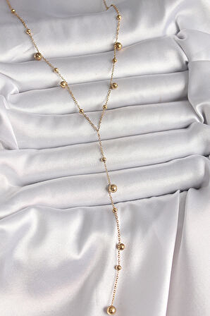 316L Çelik Gold Renk Topçuklu Model Kadın Y Kolye - TJ-BKO10011