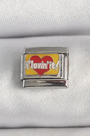 316L Çelik Gümüş Renk Sarı Kırmızı Kalp 'Bayılıyorum' İşlemeli Nomination Charm - TJ-BC1391