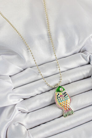 Pirinç Rainbow Balık Model Zirkon Taşlı Gold Renk Kadın Kolye - TJ-BKO10247