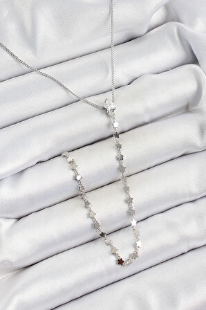 Pirinç Zirkon Taşlı Yıldız Figürlü Y Model Gümüş Renk Kadın Kolye - TJ-BKO10309