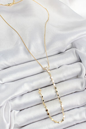 Pirinç Zirkon Taşlı Yıldız Figürlü Y Model Gold Renk Kadın Kolye - TJ-BKO10310