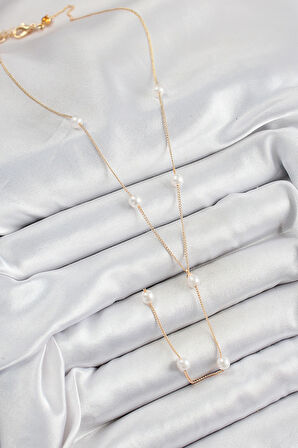 316L Çelik İnci Figürlü Y Model Gold Renk Kadın Kolye - TJ-BKO10340