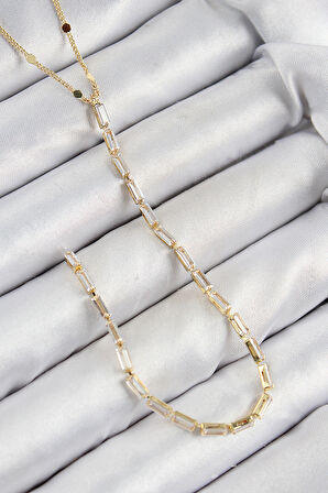 Pirinç Zirkon Taşlı Model Gold Renk Y Kolye - TJ-BKO10450