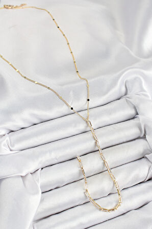 Pirinç Zirkon Taşlı Model Gold Renk Y Kolye - TJ-BKO10450