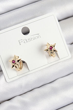 Pirinç Zirkon Taşlı Yıldız Model Gold Renk Çocuk Küpe - TJ-BKP11197