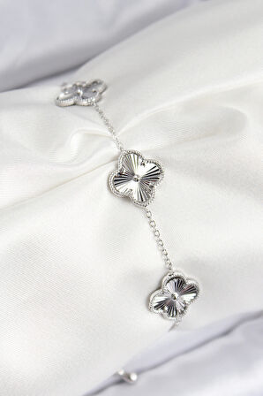 VIP Pirinç Yonca Model Gümüş Renk Kadın Bileklik - TJ-BB7782