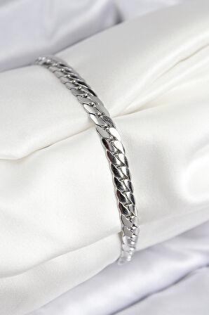 316L Çelik Ezme Zincir Model Gümüş Renk Kadın Bileklik - TJ-BB7784