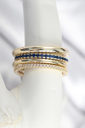 Pirinç Gold Renk Zirkon Taşlı 4'Lü Kadın Yüzük - TJ-BYK3831