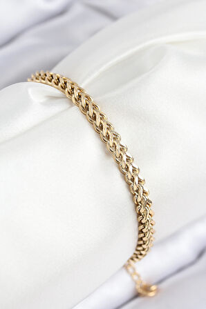 316L Çelik Örgü Zincir Model Gold Renk Kadın Bileklik - TJ-BB7839