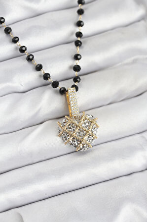 316L Çelik Zincir Kristal Boncuklu Kalpli Kadın Kolye - TJ-BKO10562