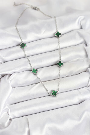 316L Çelik Zincir Gümüş Renk Yeşil Baby Boy Yonca Kadın Kolye - TJ-BKO10578