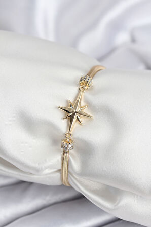 Pirinç VIP Seri Gold Renk Kutup Yıldızı Model Kadın Bileklik - TJ-BB7937