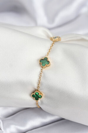 316L Çelik Gold Renk Yeşil Baby Boy Yonca Kadın Bileklik - TJ-BB7944