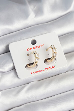 Pirinç Gold Renk Kalpli Zirkon Taşlı Kadın Küpe - TJ-BKP11246