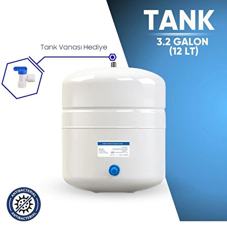 Su Arıtma Cihazı 12 Lt. (3,2 GALON) Paslanmaz Metal Tank  Tank Vanası  Hediyeli