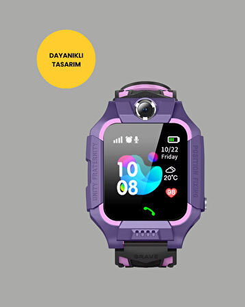 S10 Mor Akıllı Çocuk Saati Geçmiş Konum ve Acil Durum Uyarılı