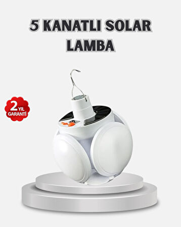 Güneş Enerjili ve USB Şarjlı LED Kamp Lambası – 5 Farklı Işık Modlu, Askılı Tasarım