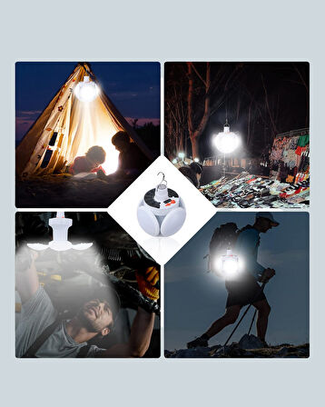 Güneş Paneliyle Şarj Olan Katlanabilir LED Çadır Lambası – 5 Kademeli Aydınlatma