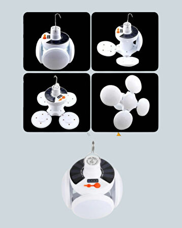 Güneş Enerjili USB Şarj Edilebilir 5 Modlu Katlanabilir LED Kamp Işığı