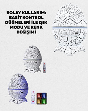 Dinozor Yumurtası Galaksi Projektör Gece Lambası 4'ü 1 Arada – Bluetooth Hoparlörlü