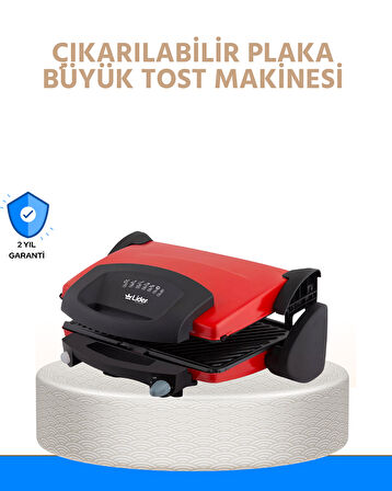 Çıkarılabilir Plakalı 2000W Tost Makinesi – Termostatlı, Kolay Temizlenir