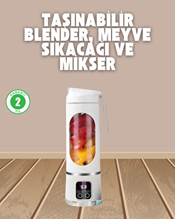 Şarjlı Blender – 12 Bıçaklı, 450 ml Kapasiteli, Taşınabilir Tip-C Mikser