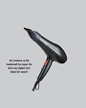 2200W Fön Makinesi – Profesyonel AC Motor, Soğuk ve Sıcak Üfleme