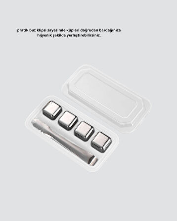 Paslanmaz Metal Buz Küpleri Seti Klipsli Sulandırmadan Soğutma Özellikli