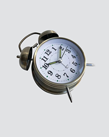 Nostaljik Bronz Metal Alarmlı Masa Saati Büyük Boy Dekoratif ve Şık Tasarım