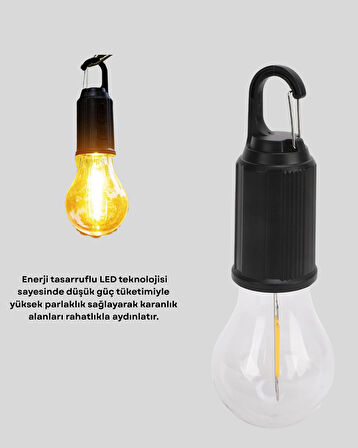 Taşınabilir Şarjlı LED Kamp Lambası – Type-C Girişli ve Kancalı Tasarım