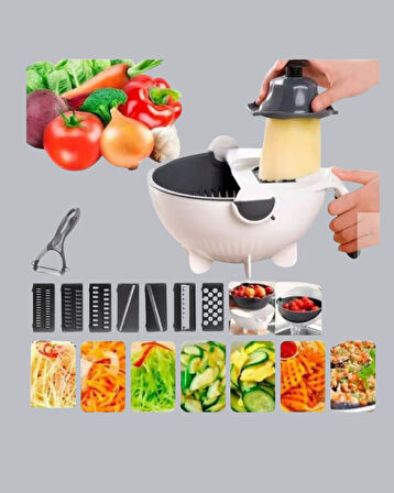 Çok Fonksiyonlu Döner Rende Süzgeç Hazneli Ergonomik Sebze Doğrayıcı