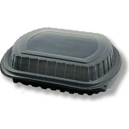 ŞeyliŞeyler - Mikrodalga Uyumlu Sızdırmaz Sıcak Yemek Kabı 50 Adet - Siyah Paket Servis Gıda Kabı (Kapak Dahil Set)
