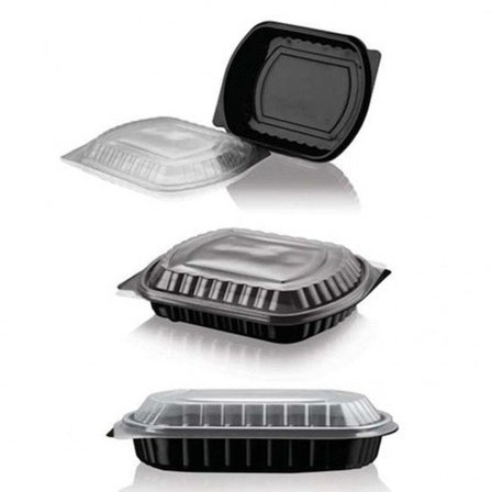 ŞeyliŞeyler - Mikrodalga Uyumlu Sızdırmaz Sıcak Yemek Kabı 50 Adet - Siyah Paket Servis Gıda Kabı (Kapak Dahil Set)
