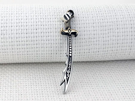 Kalp Atışlı Hz Ali Yazılı Zülfikar Kılıcı 925 Ayar Gümüş Kolye Ucu