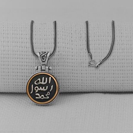 Allah Resulü Muhammed S.A.V Yazılı Ortası Dönen 925 Ayar Gümüş Kolye