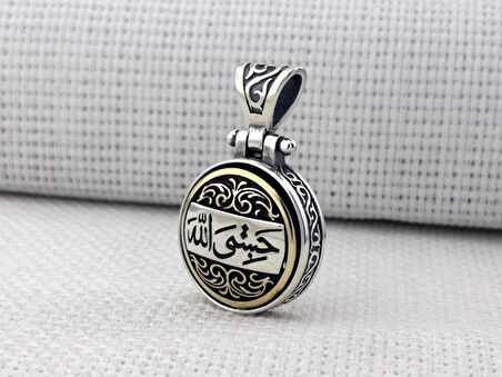 Hasbiyallah Yazılı Ortası Dönen 925 Ayar Gümüş Kolye Ucu