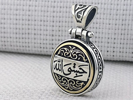 Hasbiyallah Yazılı Ortası Dönen 925 Ayar Gümüş Kolye Ucu