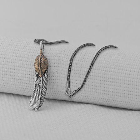 Tüy Motifli 925 Ayar Erkek Gümüş Kolye 