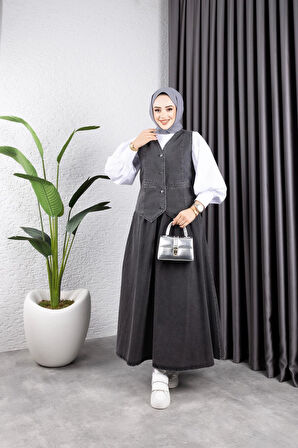 Kadın Kot Yelek-Etek 2'Li Takım