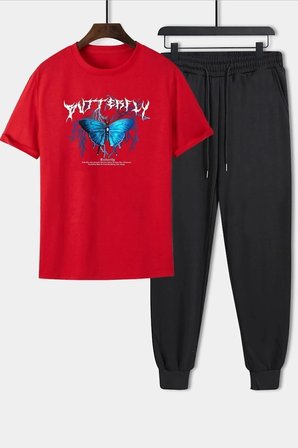 Unisex Blue Butterfly Baskılı 2'li Eşofman Takımı