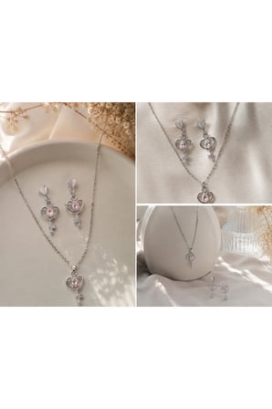 Kadın Kolye Set Henna 925 Ayar Gümüş Zincir Kadın Kolye Küpe Set Sevdiklerinize En Parlak Ve En Güzel Hediye