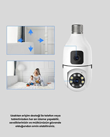 1080P WiFi Ampul Kamera Uzaktan Erişimli Hareket Sensörlü Gece Görüşlü