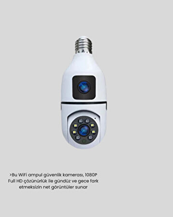1080P WiFi Ampul Kamera Uzaktan Erişimli Hareket Sensörlü Gece Görüşlü