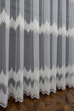 Farbateks Dikim Zigzag Spor Tasarım Desen Model Işlemeli 1/3kat Pileli Tül Perde