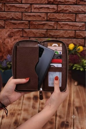 TELEFON BÖLMELİ UNİSEX DERİ PORTFÖY CÜZDAN KARTLİK