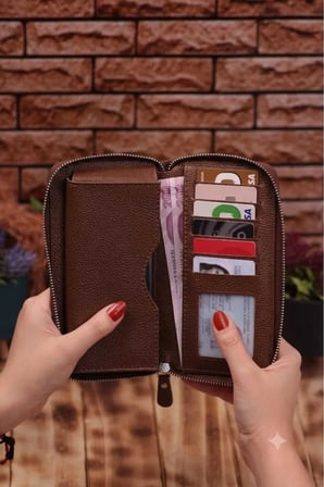 TELEFON BÖLMELİ UNİSEX DERİ PORTFÖY CÜZDAN KARTLİK